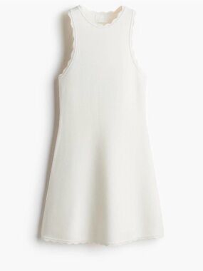 H&M White Scallop-Trim Sleeveless Mini Dress